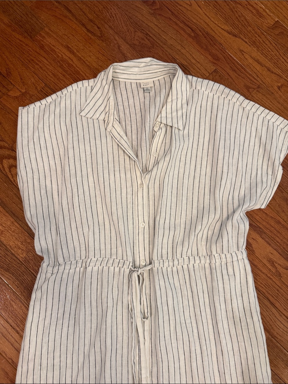 a new day Cream and Black Pinstripe Shirt Dress